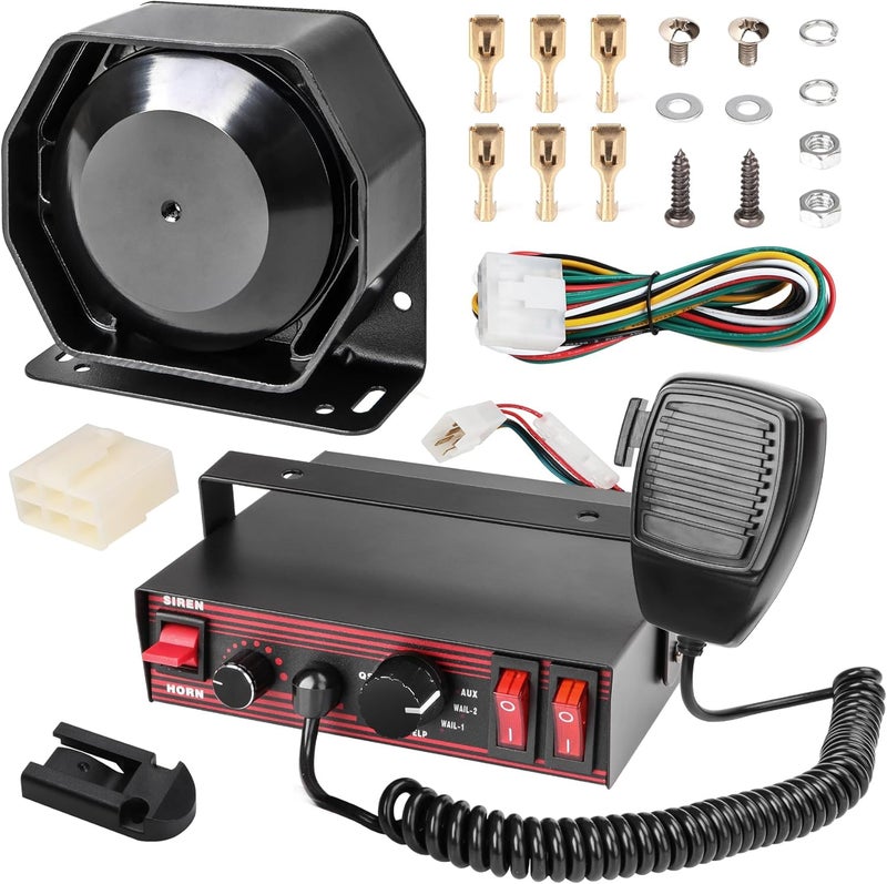 Winsgor Police Siren for Car 8 Tones Warning Emergency Siren PA System with Handheld Microphone 12V 200W for The Ambulance,Fire Truck,Engineering Siren for Vehicle - Image 1